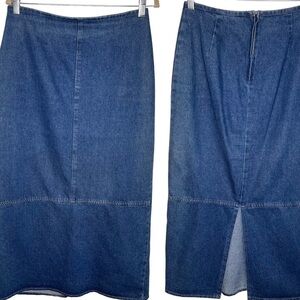 VTG Maren Sport Women’s Denim A Line Midi Skirt Size 10 High Waist Back Slit
